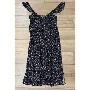 Maxi Dress Women’s XL Extra Flutter Sleeve Floral Empire Waist Navy Yellow